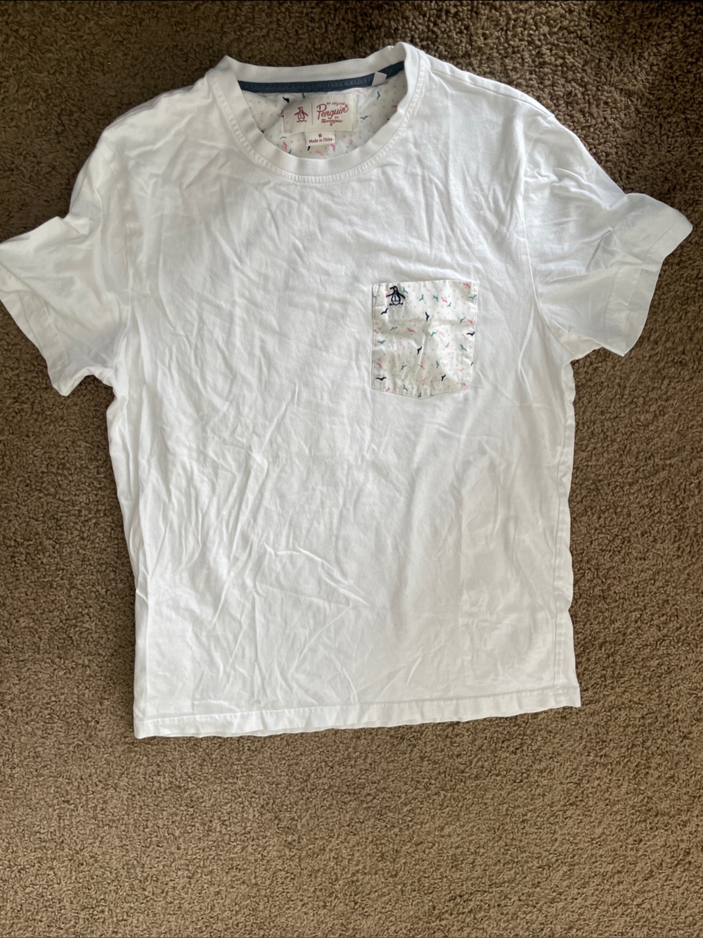 Original Penguin White Short Sleeve Tee with Patterned Pocket